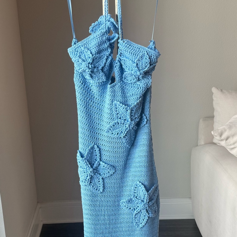 NWT Meshki Blue Crochet Maxi Dress, XS - Picture 7 of 7
